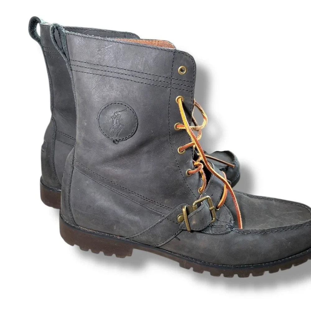 Vintage Polo‎ Ralph Lauren Men Ranger Lace Up Buckle Boots Brown Leather 15D